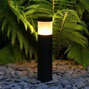 Garden bollard light in black coated finish made from aluminium