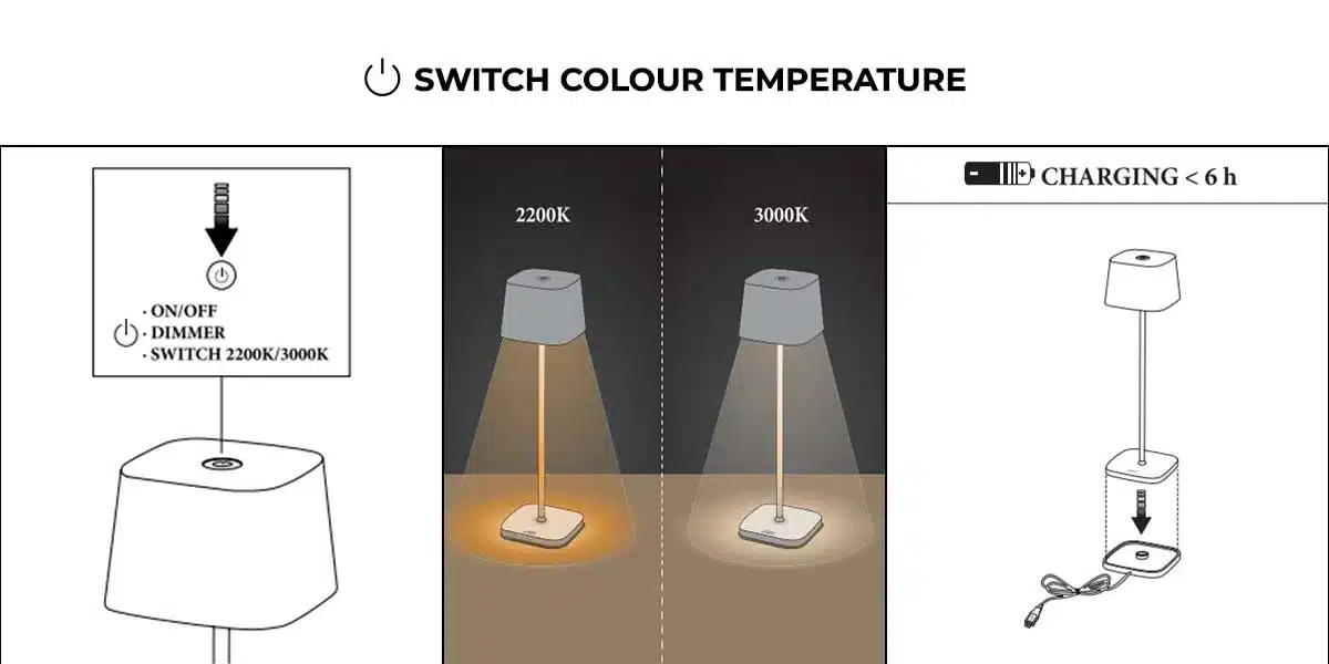 Switch colour temperature outdoor table lamp