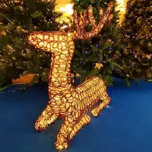 Large acrylic sitting reindeer with 400 LED lights for indoor and outdoor Christmas decoration