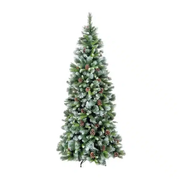 10ft tall frosted hook-on artificial Christmas tree with pine cones