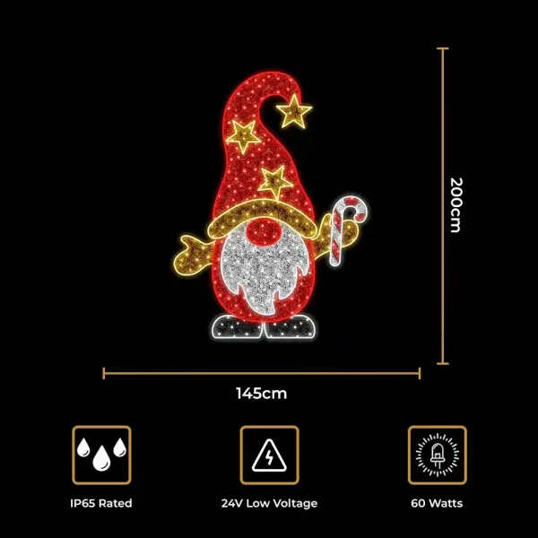 2D Santa gnome Christmas decoration size and features