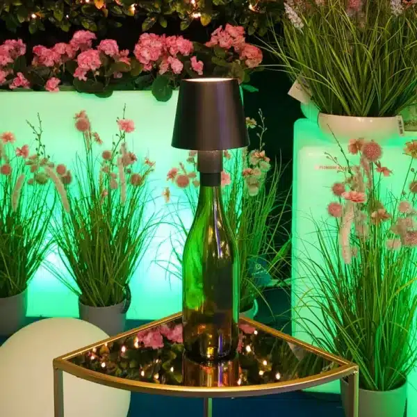 Bottle top rechargeable table lamp for indoor and outdoor use