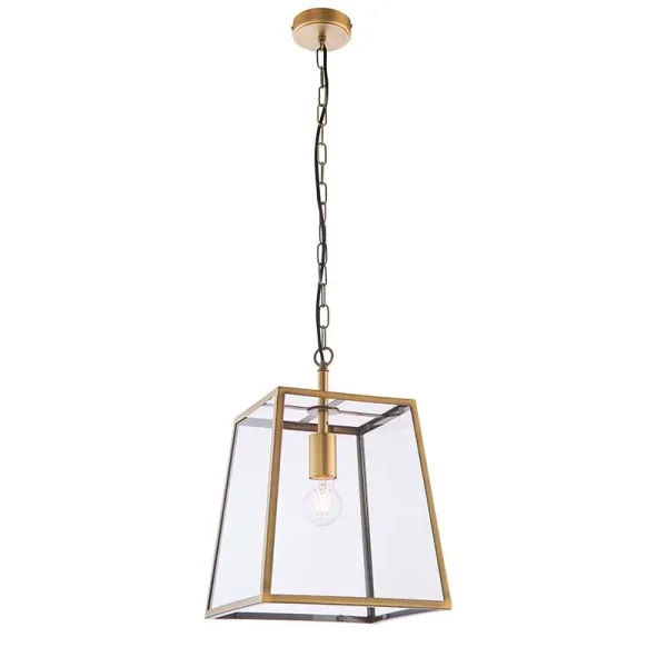 Antique Brass Glass Box Pendant Light