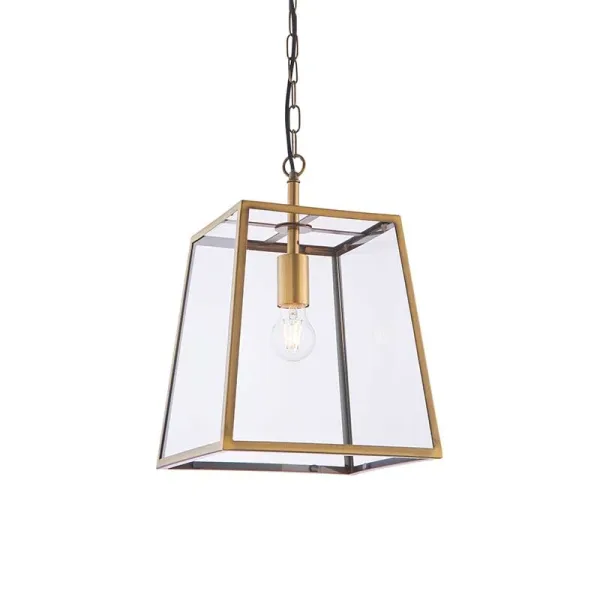Antique Brass Glass Box Pendant Light