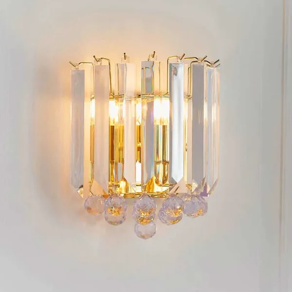 Brass Effect Crystal Droplets Wall Light