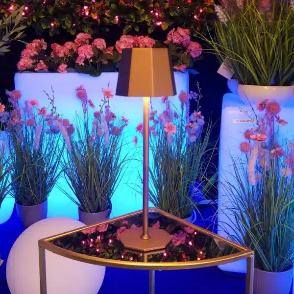 Touch control rechargeable table lamp in brown colour for indoor and outdoor use