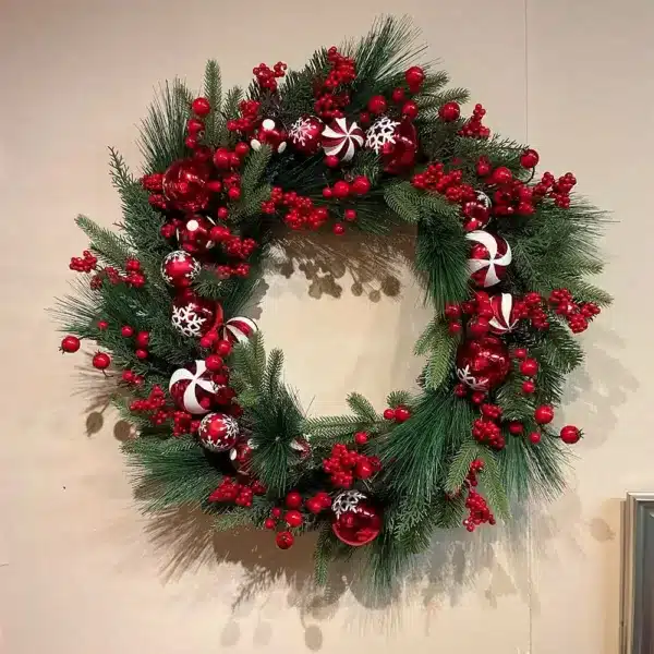 Candy mixed baubles Christmas wreath 75cm diameter indoor wall display