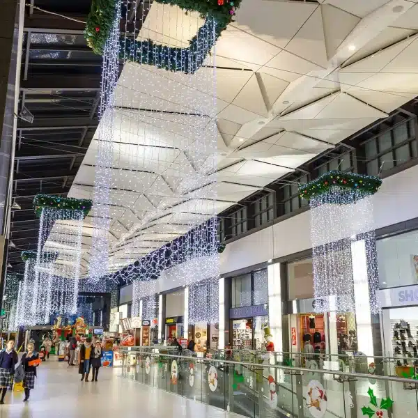 Connectable indoor LED curtain lights 6m drop in ice white Charlestown Shopping Centre