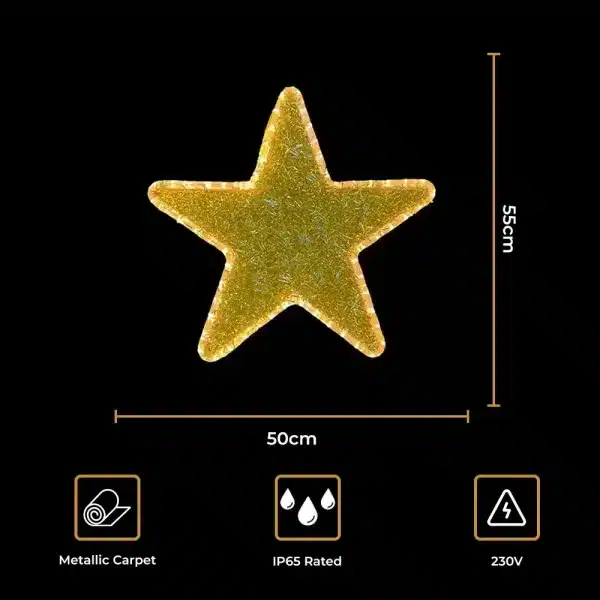 Gold metallic 2D star decoration size and features