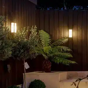 Graphite box outdoor wall light in garden