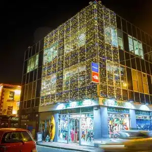 LED curtain lights 10m drop in warm white with ice white flash product image
