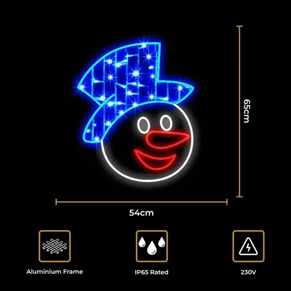 LED Snowman face 2D Christmas decoration size and features