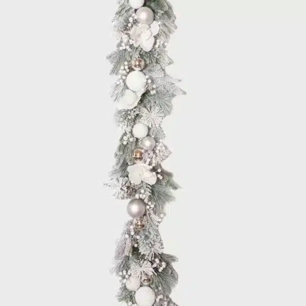 Mixed white bauble frosted Christmas garland pre decorated product image