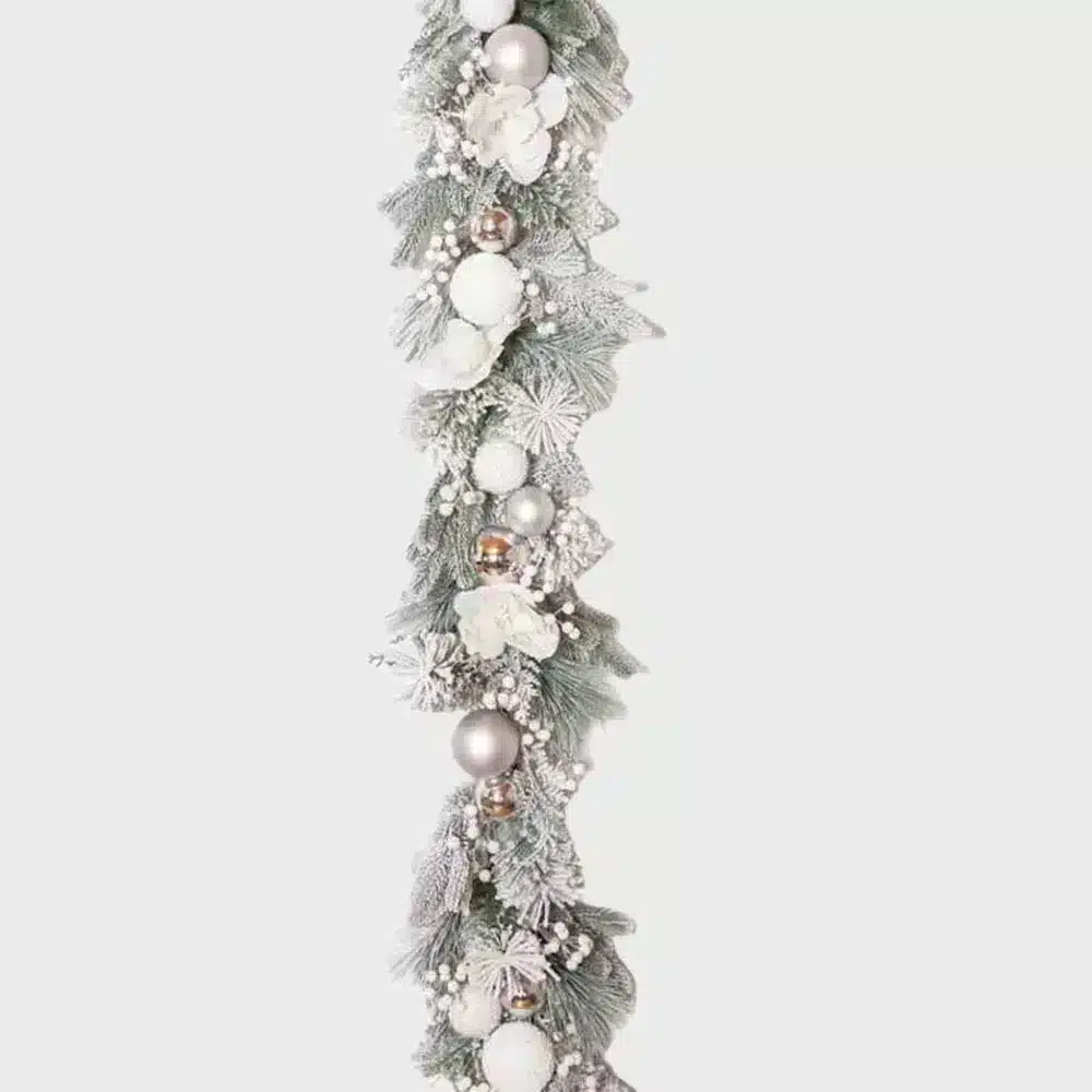 Mixed-White-Bauble-Frosted-Christmas-Garland-Pre-Decorated-Product-Image Mixed white bauble frosted Christmas garland pre decorated product image