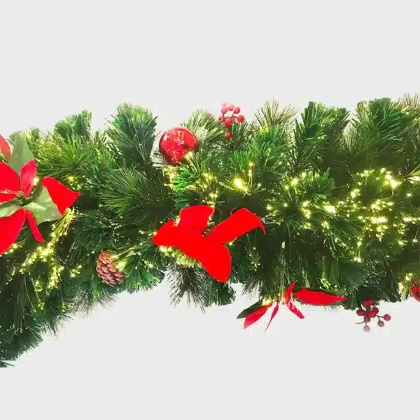 Pre-lit fibre optic Christmas garland 2m long pre-decorated side view