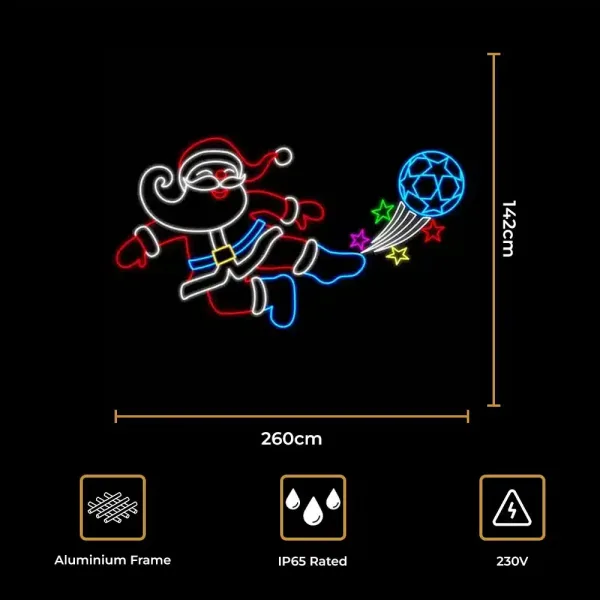 Santa playing soccer Christmas décor size and features