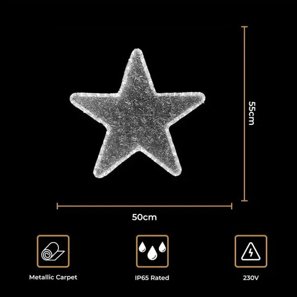 Silver metallic 2D star decoration size and features