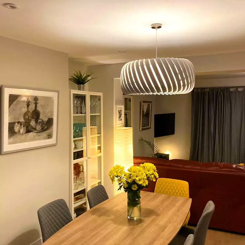 Kimmage house lighting project showing shade pendant lights
