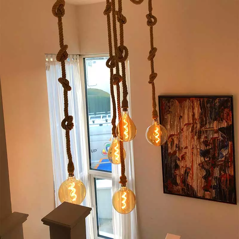 Rope pendant lights in stairways