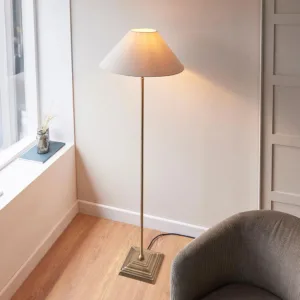 Antique Brass Floor Lamp With Natural Linen Shade