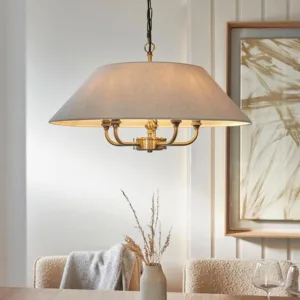 Antique Brass Pendant Light With Natural Linen Shade