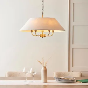 Antique Brass Pendant Light With Natural Linen Shade