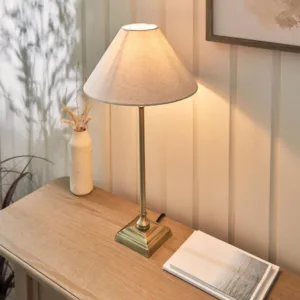 Antique Brass Table Lamp With Natural Linen Shade