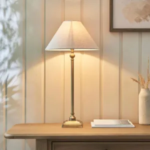 Antique Brass Table Lamp With Natural Linen Shade