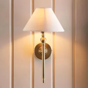 Antique Brass Wall Light With Natural Linen Shade