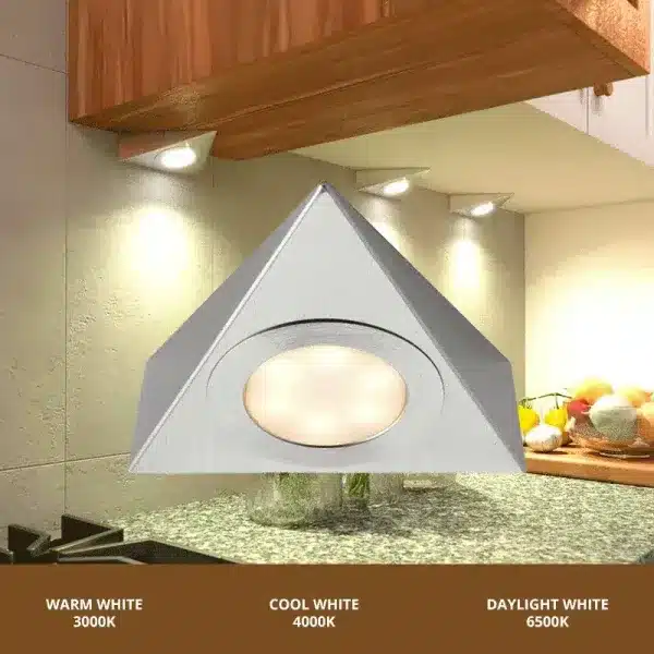 LED triangular satin nickel under cabinet light feature different colour temperatures