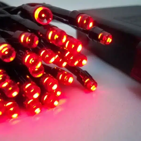 100 LED Red Battery Christmas Lights Close View