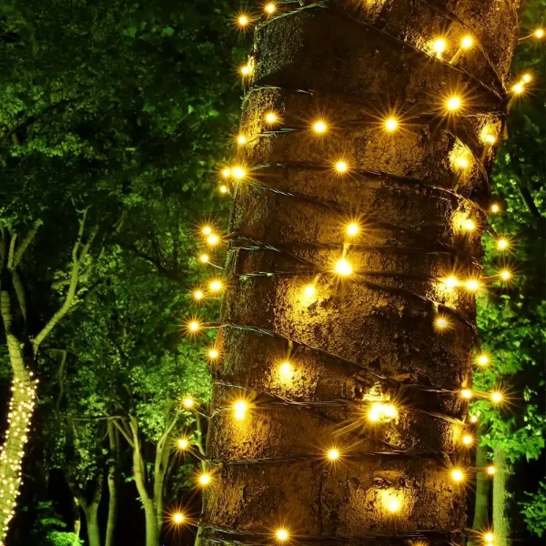 100 multifunction connectable Christmas lights in black cable on outside tree