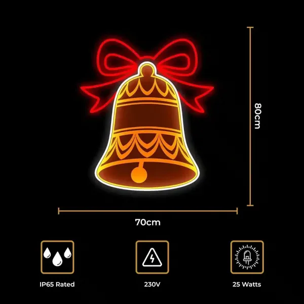 2D Christmas bell with bow decoration size and features