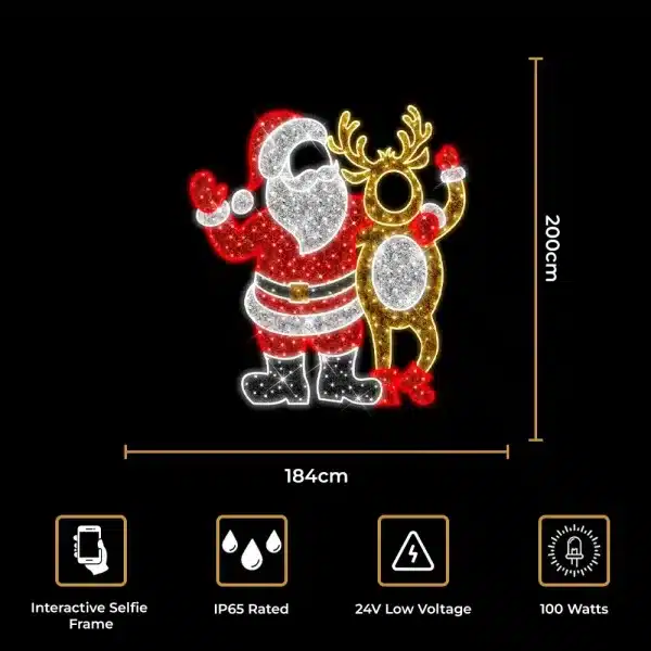 2D Santa With Rudolph Selfie Christmas Decoration Size and Features