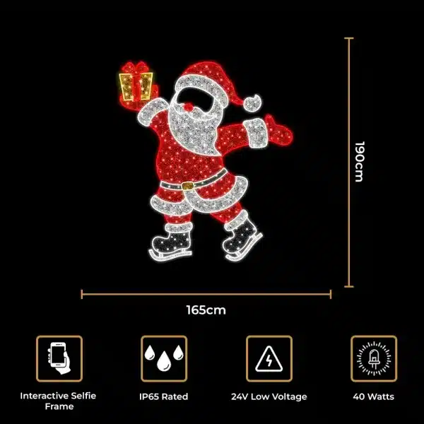 2D skating Santa selfie Christmas decoration size and features