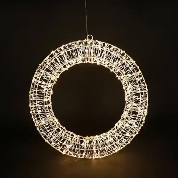 Gold frame pre-lit Christmas wreath 60cm diameter with 3000 warm white mini LEDs