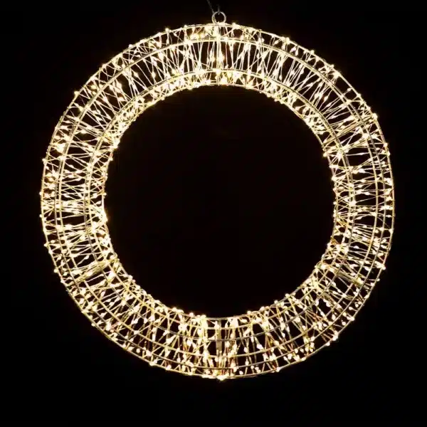 Gold frame pre-lit Christmas wreath 90cm diameter with 6000 warm white mini LEDs