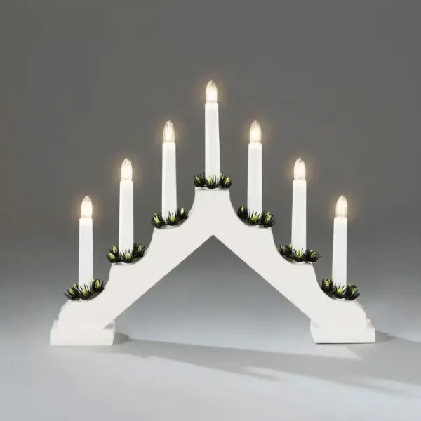 7 lights white wooden candlestick decoration for table tops and windowsills