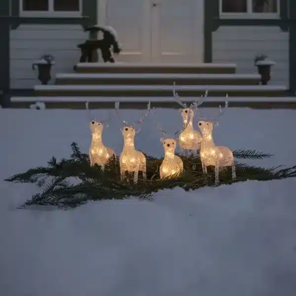 Reindeer outdoor Christmas decoration set made from acrylic with warm white lighting