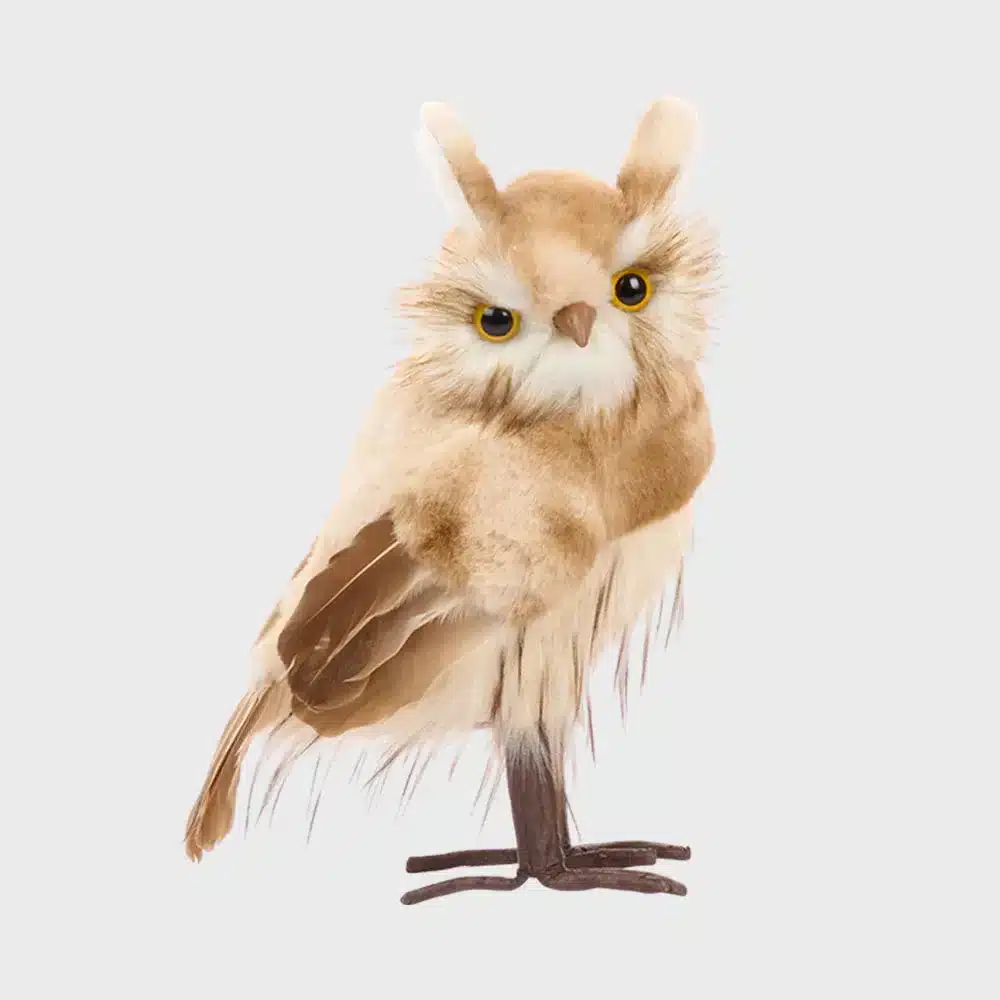 Brown-Furry-Owl-Indoor-Christmas-Decoration-With-Pointed-Ears-27CM-Tall Brown furry owl indoor Christmas decoration with pointed ears 27cm tall