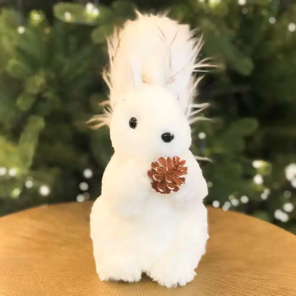 Fluffy-Squirrel-With-Pine-Cone-Christmas-Decoration-26CM-Front-Angle Fluffy squirrel with pine cone Christmas decoration 26cm tall front angle