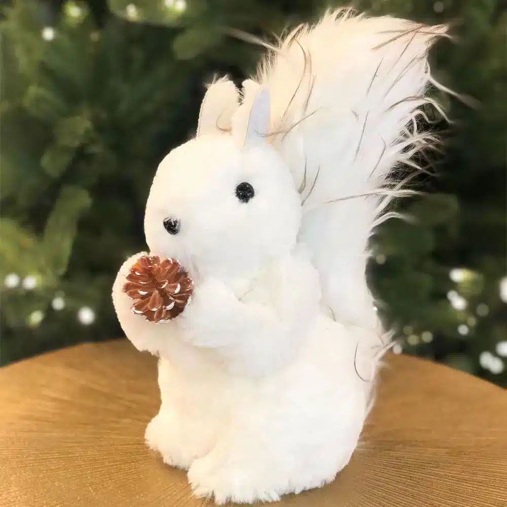 Fluffy-Squirrel-With-Pine-Cone-Christmas-Decoration-26CM-Side-Angle Fluffy squirrel with pine cone Christmas decoration 26cm tall side angle