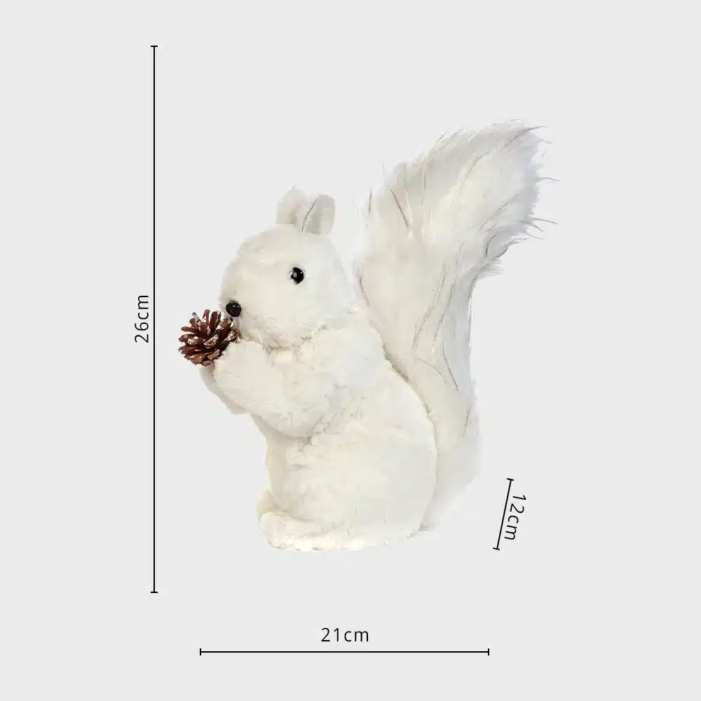 Fluffy-Squirrel-With-Pine-Cone-Christmas-Decoration-Dimensions-26cm Fluffy squirrel with pine cone Christmas decoration dimensions