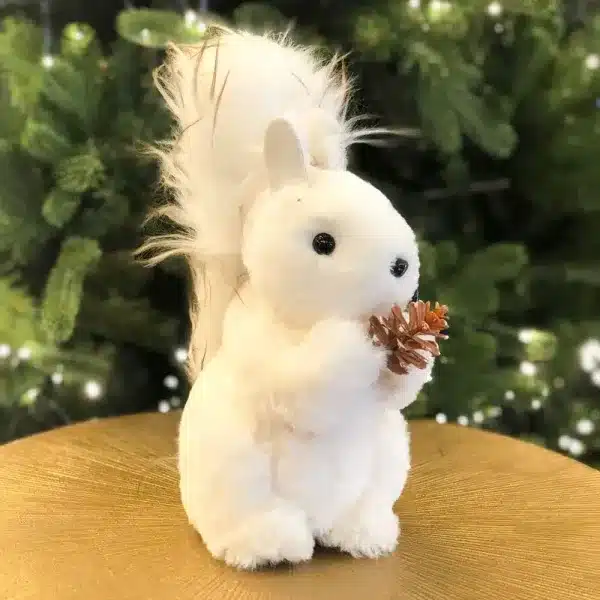 Fluffy squirrel with pine cone Christmas decoration 26cm tall product image