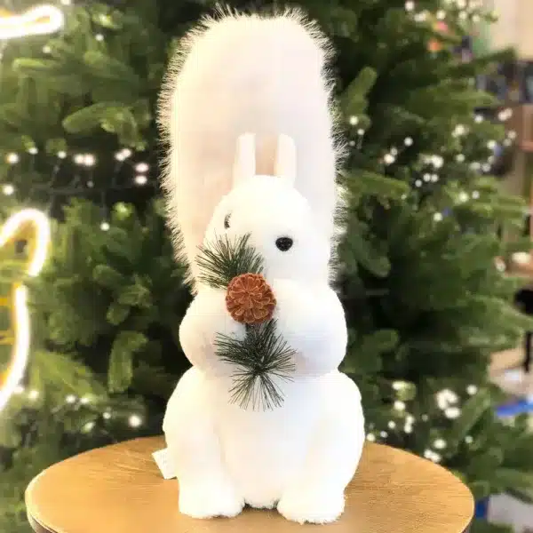 Fluffy squirrel with pine cone Christmas decoration 44cm tall front angle