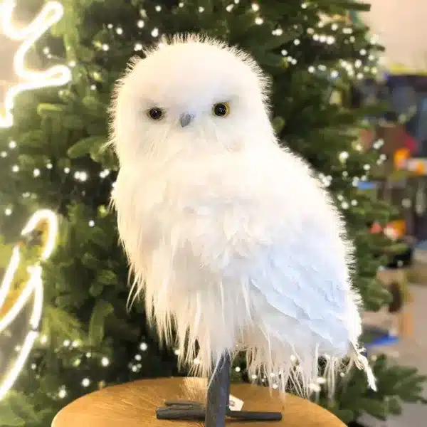 Furry long hair owl Christmas decoration smooth head design close up