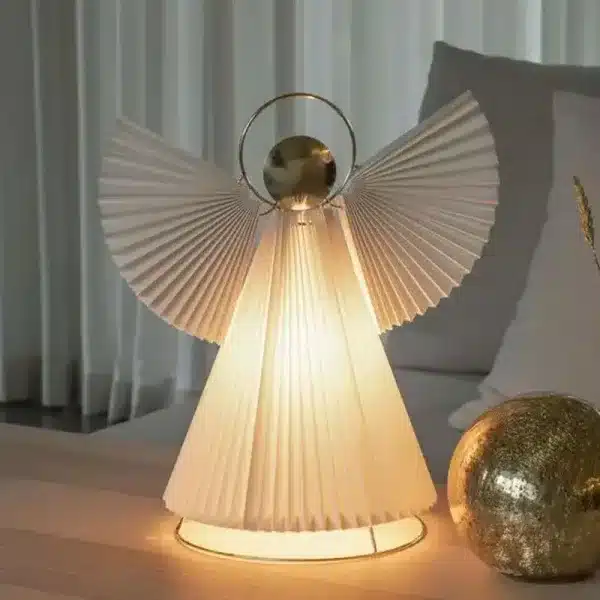 Paper angel Christmas table top decoration 36cm tall in brass finish