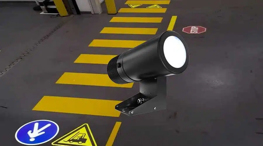 Safety signage projector for workplaces and public areas