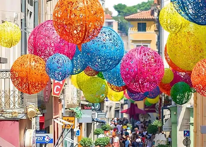 Colourful summertime decorations and outdoor display features