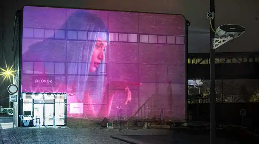 Video mapping projection on a building